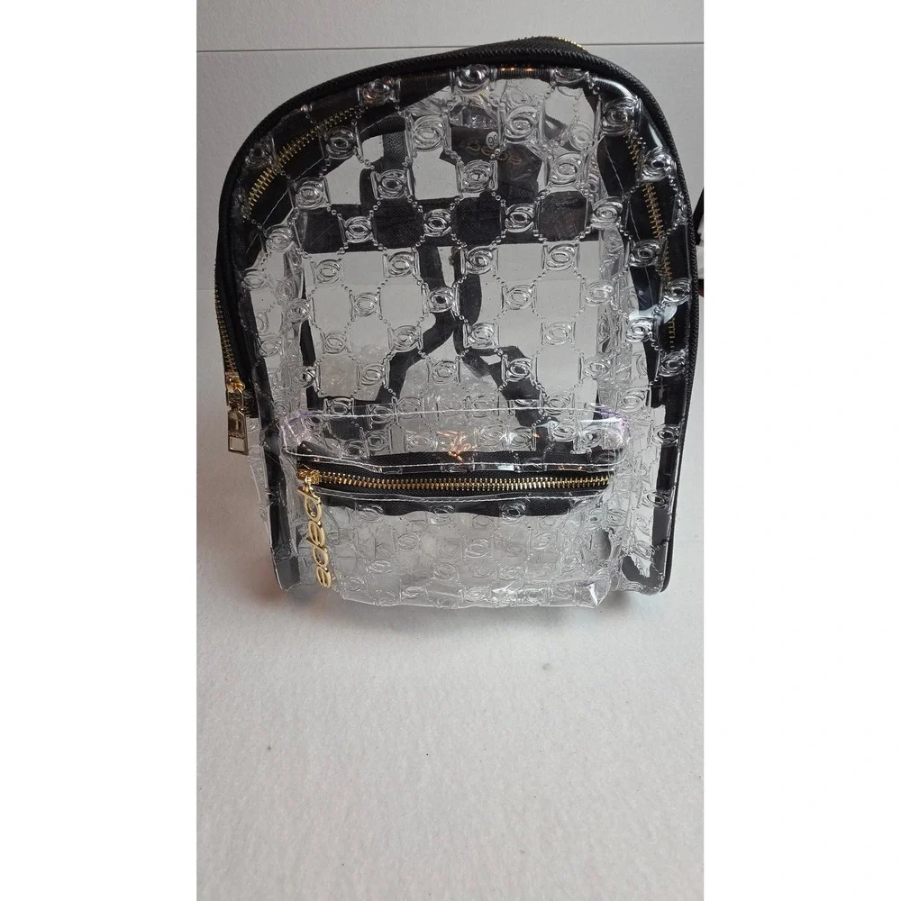 Bebe Caitlin Clear Mini Backpack Embossed Logo Transparent Bag Black Trim NWT